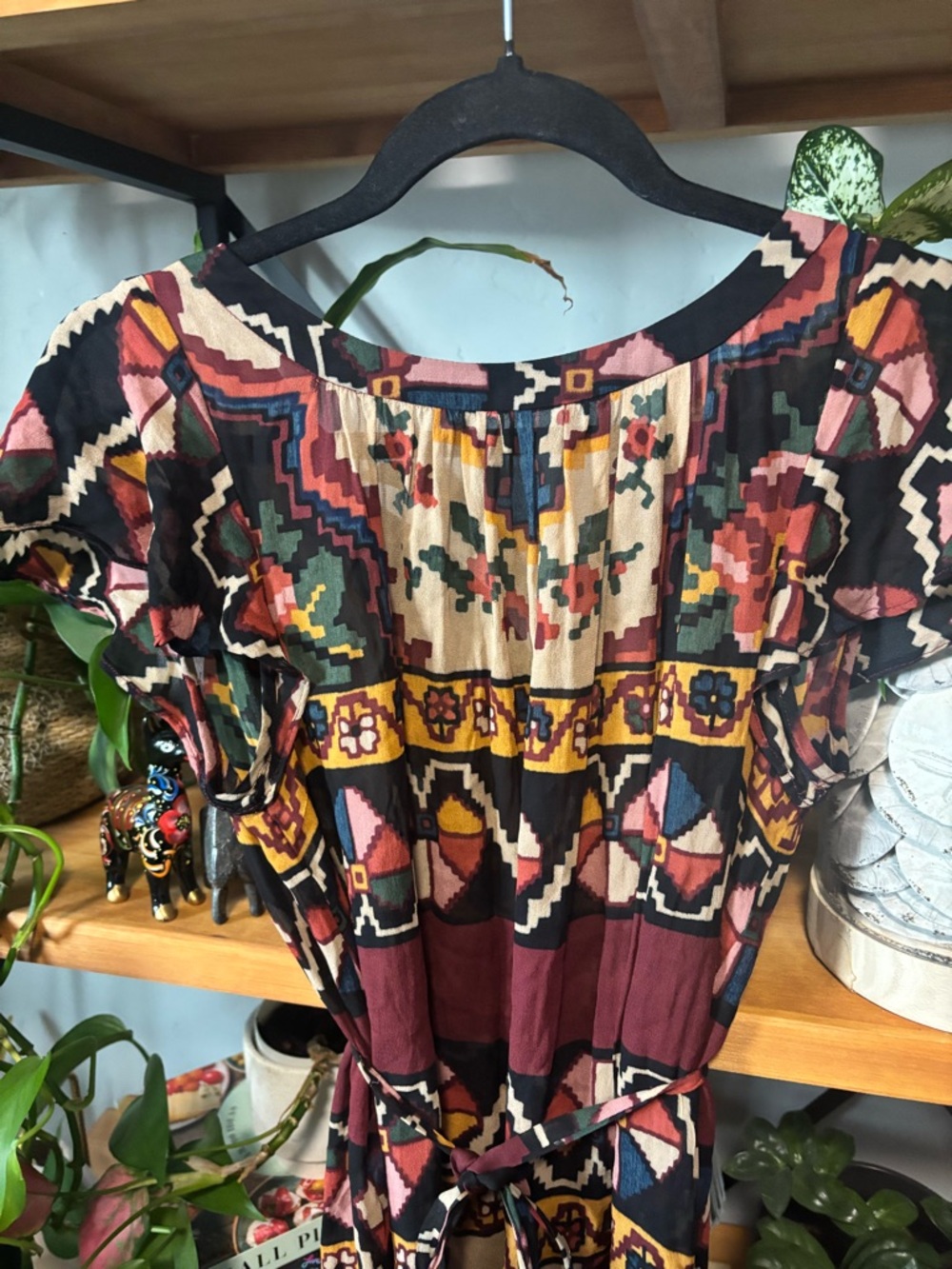 Anthropologie Akemi + Kin Chiffon Flowy Ikat Tribal Roses Dress | Small - Picture 3 of 5